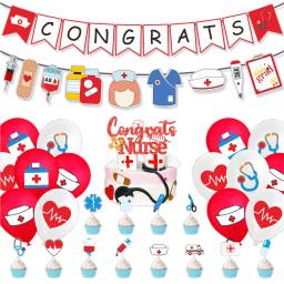 Banners temáticos de graduação para decoração de festa, Cupcake Topper e balão, Photo Props, Party Decor, Médico e Enfermeira, Médico e Graduação - Image 1