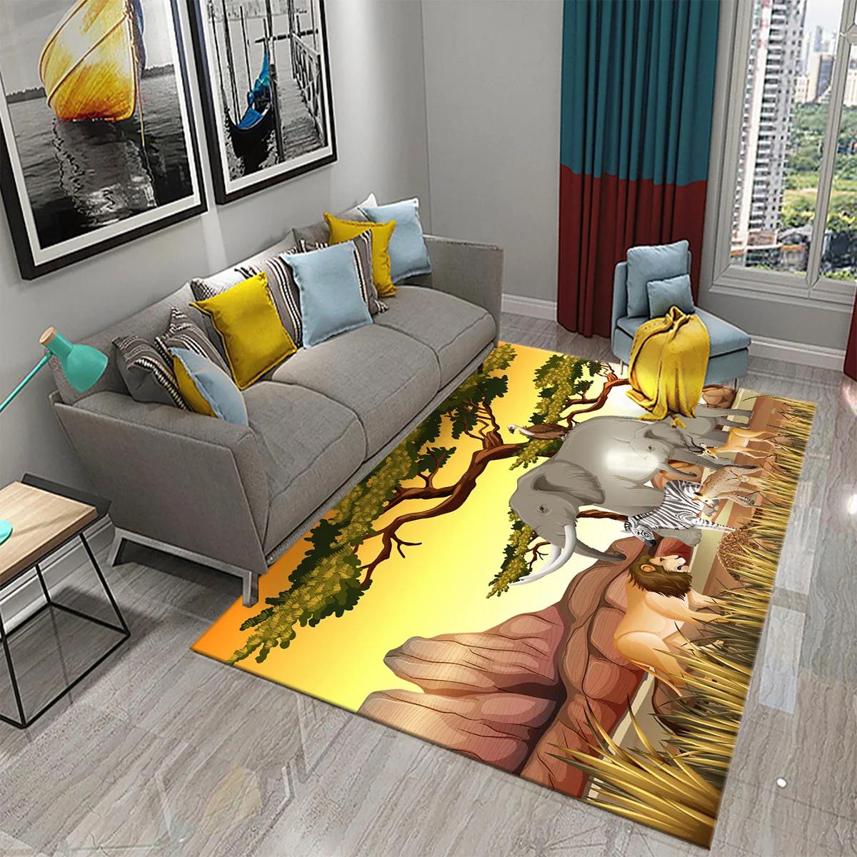 Jardim zoológico dos desenhos animados tapete bonito animal flor tapetes crianças meninos quarto antiderrapante área de jogo tapetes casa sala de estar cozinha decoração do assoalho - Image 1