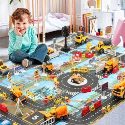 Engineering Parking Lot Map Playmat for Children, Road Mat, Brinquedo educativo, Tapetes de desenhos animados para bebês e meninas, Jogos para crianças - Image 1
