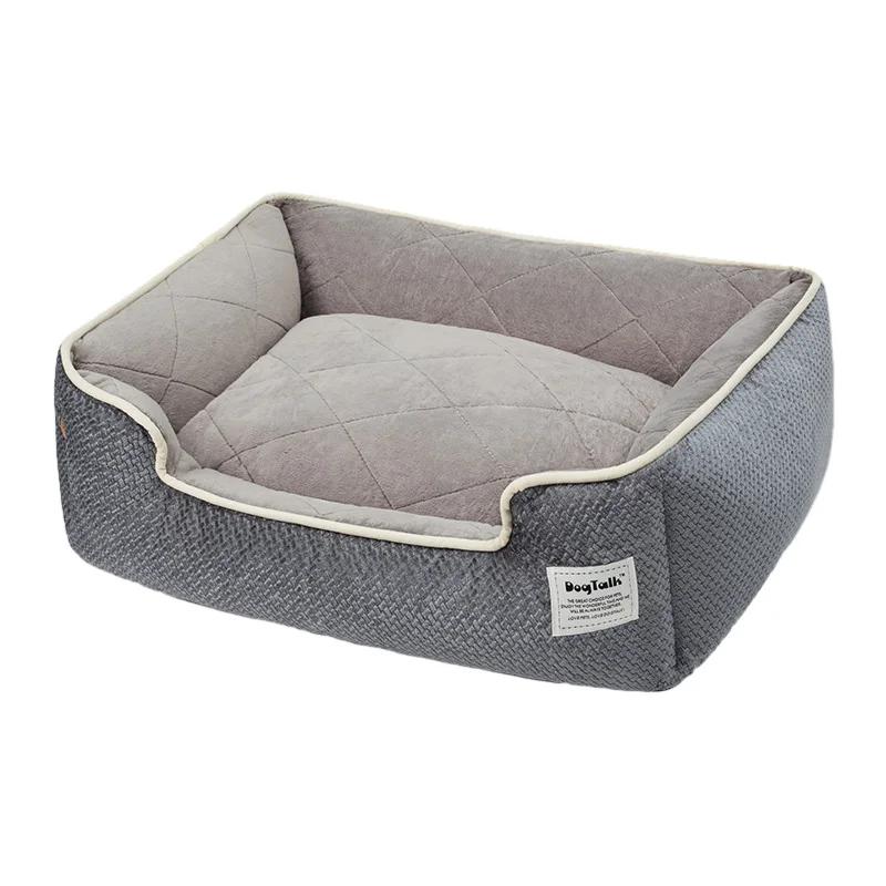 Cama de cachorro macia quadrada, cesta de pelúcia para cães, camas com fundo antiderrapante, lavável, resistente à mordida, camas grandes para cães, tamanho médio, almofada para cães e gatos - Image 1