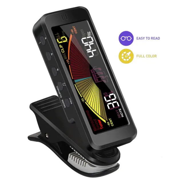 Afinador de Guitarra Ajustável 3 em 1: Clip-On para Guitarra, Baixo, Tambor e Violino com Metrônomo Digital