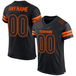Jérsei personalizado do futebol do poliéster para homens, camisetas atléticas, cores pretas e alaranjadas, mangas curtas - Image 1