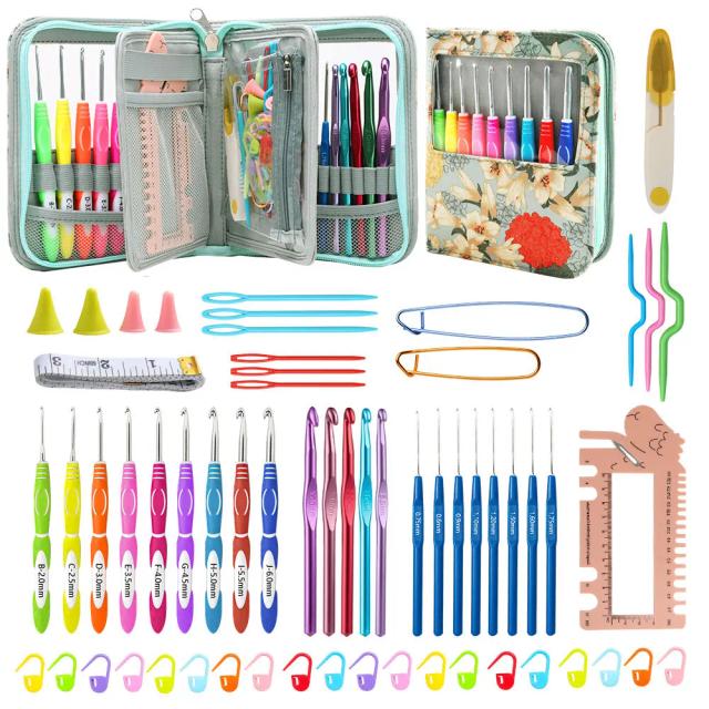 Conjunto de Ganchos de Crochê Ergonômicos com Estojo emborrachado – Acessórios Perfeitos para Costura e Presentes de Natal Femininos