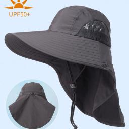 Chapéu protetor solar com aba grande para homens e mulheres, anti-UV, trabalhador ao ar livre, cobertura total do rosto, proteção do pescoço, chapéu de pescador, viseiras, verão - Image 1