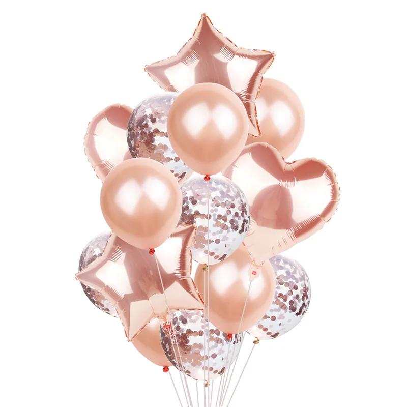 Balão multi-confete com 14 unidades, para festa de feliz aniversário de hélio, rosé gold para menino e menina, chás de bebê, artigos para festas - Image 1