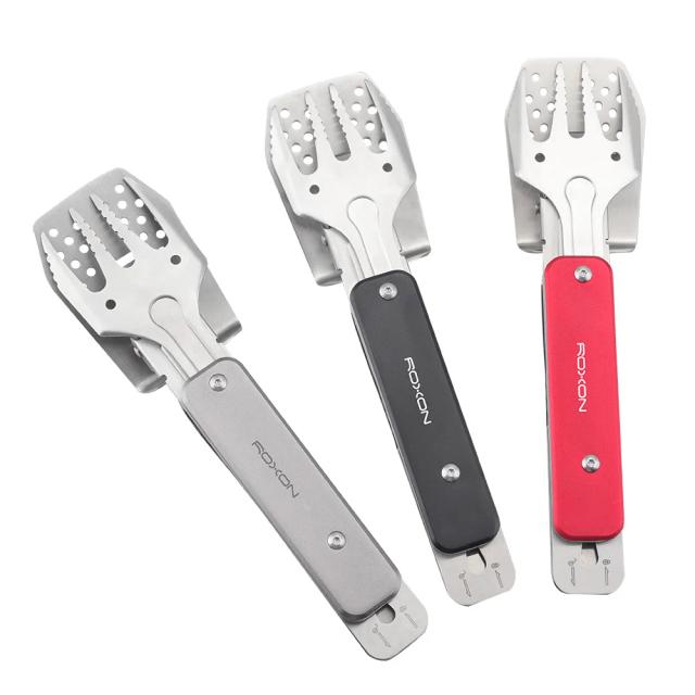Conjunto Roxon Mini Churrasco 4 em 1: Espátula, Garfo, Pinças e Abridor de Garrafas para Cozinha e Camping
