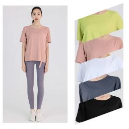 Blusas esportivas mulher dança esportes prática roupas soltas ajuste superior para a aptidão feminina manga curta camiseta de treinamento para as mulheres - Image 2
