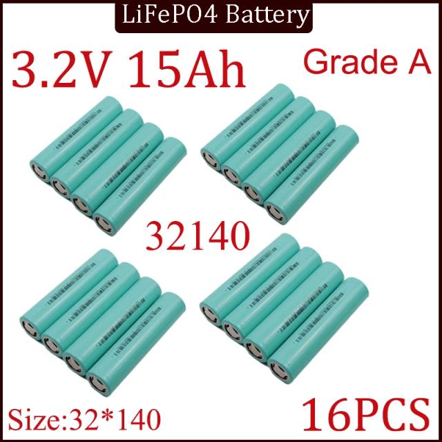 Bateria das ferramentas elétricas do E-"trotinette" de Ebike, bateria LiFePO4, DIY, 3.2V, 12V, 24V, 36V, 48V, 20Ah, 30Ah, 32140, 15Ah, 16 PCes