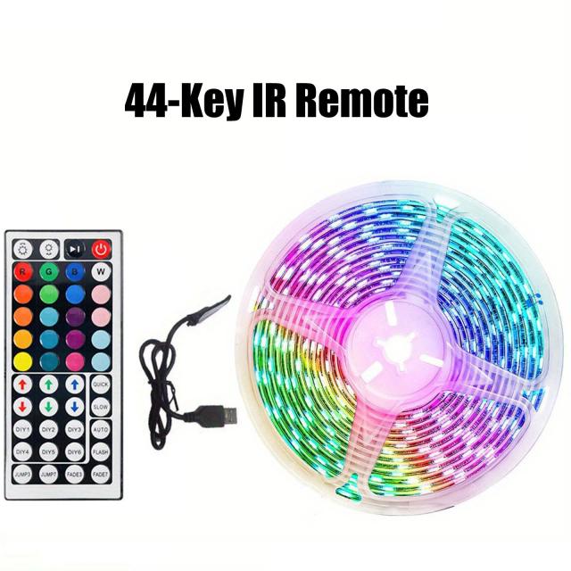 Fitas de LED RGB 5050 com Controle Remoto de 44 Teclas, Luzes de Corda para Decoração de Casa e Jardim, Sincronização de Cor, 3.28ft a 98ft
