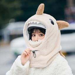 Capa de capacete de esqui de tubarão dos desenhos animados inverno quente confortável lã macia cabeça de esqui mais quente bonito capacete de esqui capuz pescoço mais quente - Image 3
