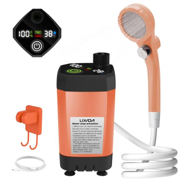 Chuveiro Portátil para Acampamento e RV com Tela Digital Inteligente e Bateria de 6000mAh Ajustável