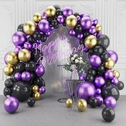 Kit Arco Balões de Látex Infantil, Guirlanda Metálica, Dourado e Roxo, Festa de Aniversário, Baby Shower, Decoração de Graduação Preto e Dourado - Image 1