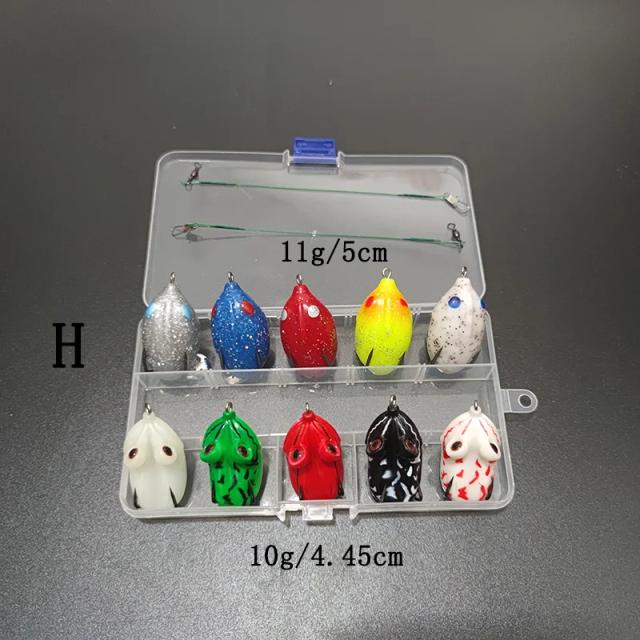 Kit de Iscas de Pesca: 10 Peças de Sapo Macio com Ganchos de 8g e 13g para Pesca em Água Topo