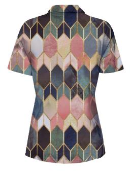 Camisa polo feminina versátil, fácil de cuidar, conforto elástico, zíper elegante, design geométrico, roupa casual cotidiana, para todas as estações - Image 2