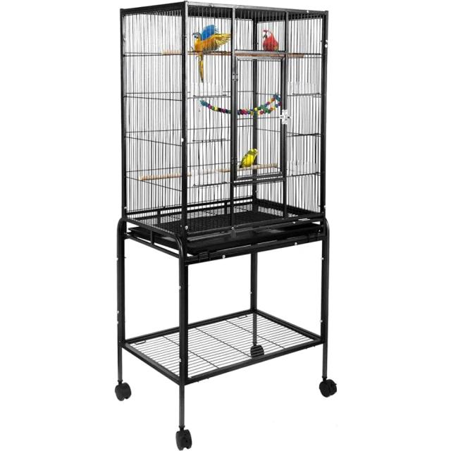 Gaiola Grande de Ferro Forjado para Pássaros com Suporte de Rolamento e Prateleira, Ideal para Calopsitas e Papagaios, 53"