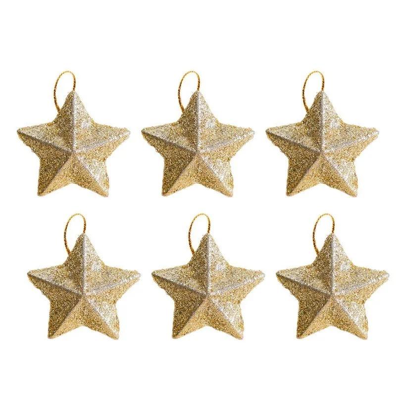 Glitter Star Ornamentos para Árvore de Natal, Pingente Pendurado, Decorações de Casa, Festa de Ano Novo, DIY, 6 peças por conjunto, 2025 - Image 1