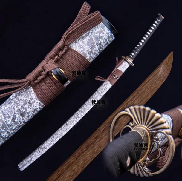 Espada samurai japonesa Katana Tachi, lâmina de madeira de wengué sólido de alta qualidade, acessórios de cobre/liga, não afiada