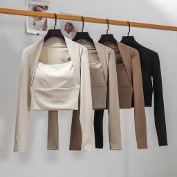 Almofada de peito fitness esportes topo feminino camisas de manga longa pra acelerar curto elegante dança yoga roupas pequena cintura ginásio - Image 3