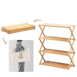 Mesas de acampamento ao ar livre mesa dobrável portátil acampamento prateleira de madeira ao ar livre rack de armazenamento portátil multi-camada dobrável rack de bambu - Image 5