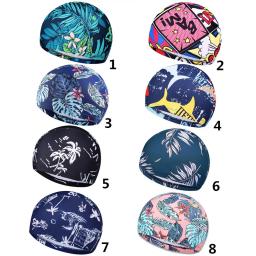 Boné de natação estampado flor para homens e mulheres Cabelo comprido Chapéu de banho de piscina Turbante elástico de nylon Acessório esportivo - Image 6