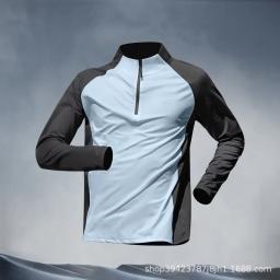 Camiseta esportiva masculina de atletismo, roupas de ginástica para corrida, roupas de treinamento com meia zip, calça de manga comprida de secagem rápida - Image 4