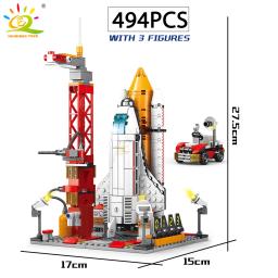 HUIQIBAO-Blocos de construção de foguetes tripulados para crianças, aviação espacial, figura do astronauta, cidade, tijolos modelo aeroespacial, brinquedos para crianças - Image 3