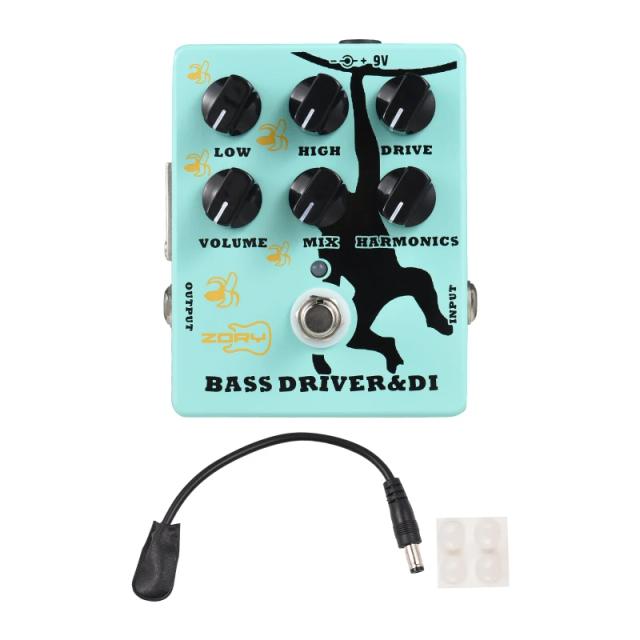 Baixo Elétrico Pedal de Efeito com Saída XLR, Driver, DI Box e Amplificador True Bypass para Guitarra - Entrada e Saída DC 9V