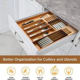 Caixa de cozinha armazenamento classificação faca talheres garfo de madeira e faca gaveta dividida - Image 3