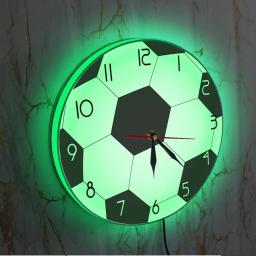 Futebol 3d impresso relógio de parede com luz de fundo para sala estar bola de futebol néon decoração da casa design moderno relógio luminoso - Image 4