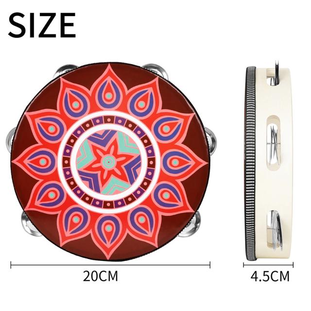 Tambourine Antigo Estilo Dunhuang com Jingles Reflexivos para Educação e Percussão - 8"