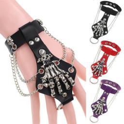 Pulseiras de couro para mulheres e homens, Pulseira de pulso, Braceletes de mão, Halloween Grunge, Crânio Punk, Finger Jewelry, Steam Punk - Image 1