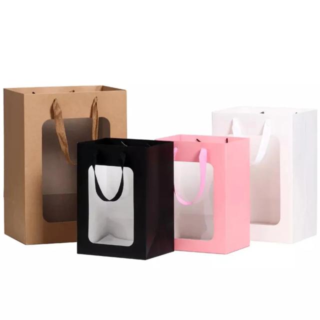 Saco de Presente de Papel com Janela Transparente para Flores - Luxo Reciclável, Personalizado para Eventos e Atacado, 500 Peças