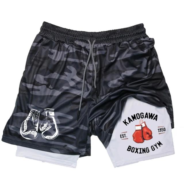 Calções de Boxe Masculinos com Impressão Dupla Camada e Secagem Rápida para Fitness e Corrida