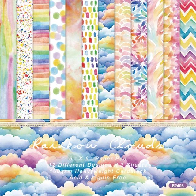 Papel Scrapbook Colorido Arco-Íris - 24 Folhas 6"x6" para Artesanato DIY e Scrapbooking