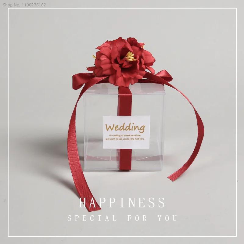 Caixa De Doces Transparente Com Fita De Flores Artificiais, Lembranças De Casamento Para Convidados, Drageias Matte, Caixa De Chocolate Para O Batismo - Image 1