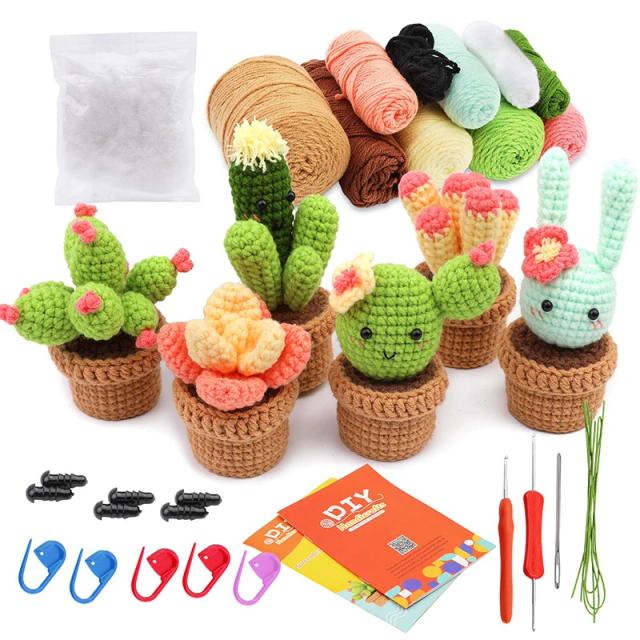 Kit de Iniciante em Crochê MIUSIE: Cacto em Vaso, Chaveiro DIY e Material para Bonecas em Tricô