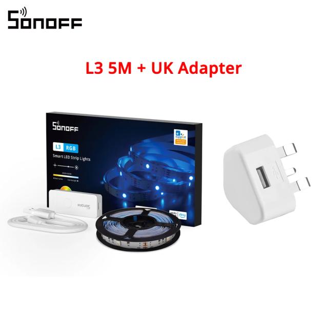 Luz de Tira LED Inteligente SONOFF-L3 com Modo Música, Wi-Fi, RGB Flexível e Integração com Alexa e Google Home - 5m de Decoração e Festa
