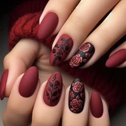 24 pçs outono inverno fosco amêndoa unhas falsas com cola rosa folha impressão arte do prego simples cobertura completa imprensa em unhas acrílicas dicas - Image 1