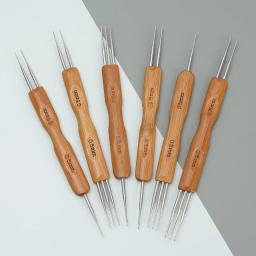 Dreadlock Crochet Gancho para Trança Peruca Extensão do cabelo Agulha Tecelagem 3 Cabeça Crochet Gancho Bambu Handle Knitting Tools 0.5mm 0.75mm - Image 1
