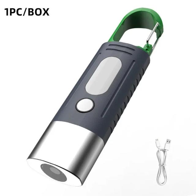 Lanterna LED Compacta de Alta Potência com 3 LEDs, Luzes Laterais e Zoom Telescópico, Ideal para Acampamento e Uso Impermeável