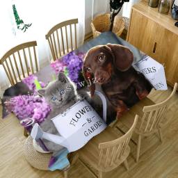 Toalha De Mesa De Linho Retangular Com Padrão De Cão E Gato 3D, Resistente A Manchas, Tapetes De Mesa De Jantar, Decoração Do Restaurante - Image 2