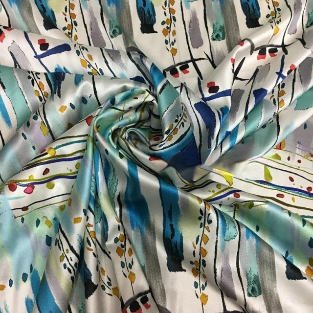 Impressionante Tecido de Seda Geométrico Azul para Roupas DIY - Alta Qualidade e Peso Pesado 19mm