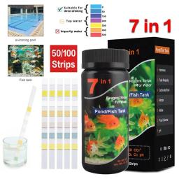 Fish Tank Water Test Strips Kit, aquário tropical, lagoa, teste PH, 7 em 1 - Image 1