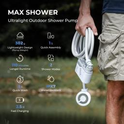 FLEXTAILGEAR-Outdoor Camping Duche, Bomba de chuveiro elétrico portátil, IPX7 impermeável para chuveiro ao ar livre, Car Wash, lavagem de louça, Pet Shower - Image 2