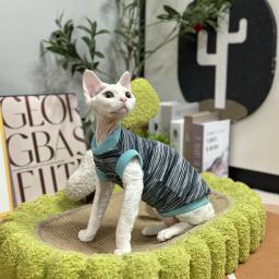 Casaco Sphynx de algodão macio para gatos, roupas de gato sem pêlos, camisa primavera para gatinhos, Devon Rex, sem mangas, camisa cinza para roupas de verão - Image 2