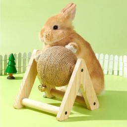 Bola de garra para pet, Brinquedo arranhão coelho, Sisal de madeira, Bola de arranhão interativa para gatinho, Pequenos animais - Image 3