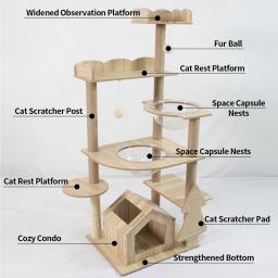 Grande espaço cápsula torre para gatos, escalada animais suprimentos, arranhando casa, madeira gato condomínio, árvore moderna de luxo, 147cm, 54,51" - Image 2