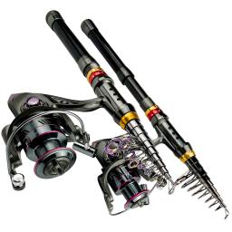 1.8-3.6m vara de pesca de fibra de carbono e carretel combo super duro telescópica pólo de pesca kit de carretel de fiação resistência máxima 3-8kg pesca - Image 2