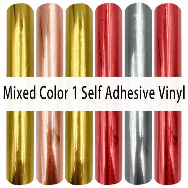 Pacote de 6 Folhas de Vinil Adesivo Removível em Ouro, Prata e Rosa para Artesanato e Decoração de Copos e Festas - 12"x10"