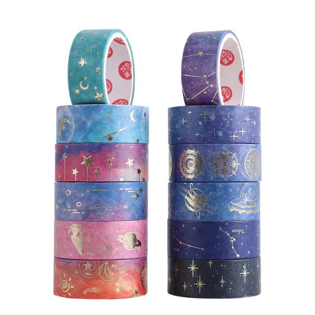 Conjunto de 12 Rolos de Fita Star Fita Bronzing e Papel com Adesivos Decorativos para Tenda e DIY Artesanal